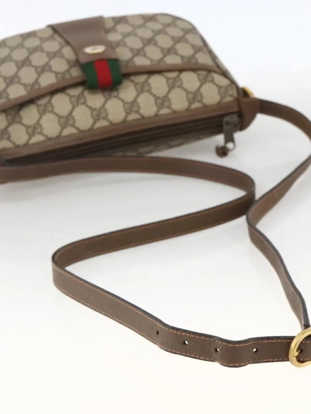 GUCCI GG Supreme Web Sherry Line Bag PVC Beige Gold 89 02 032 Auth YKZ450